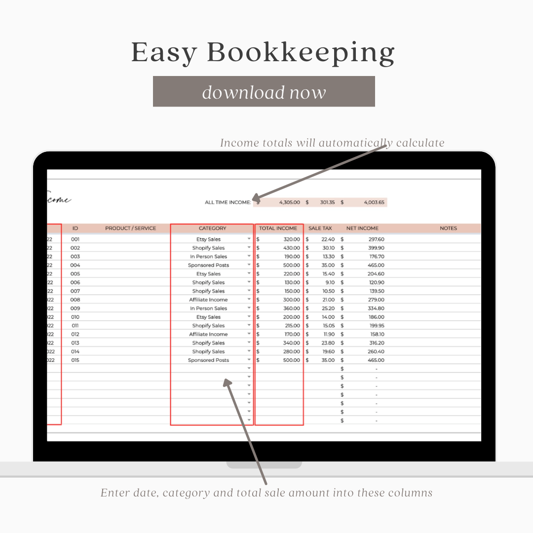 Easy Bookkeeping Spreadsheet