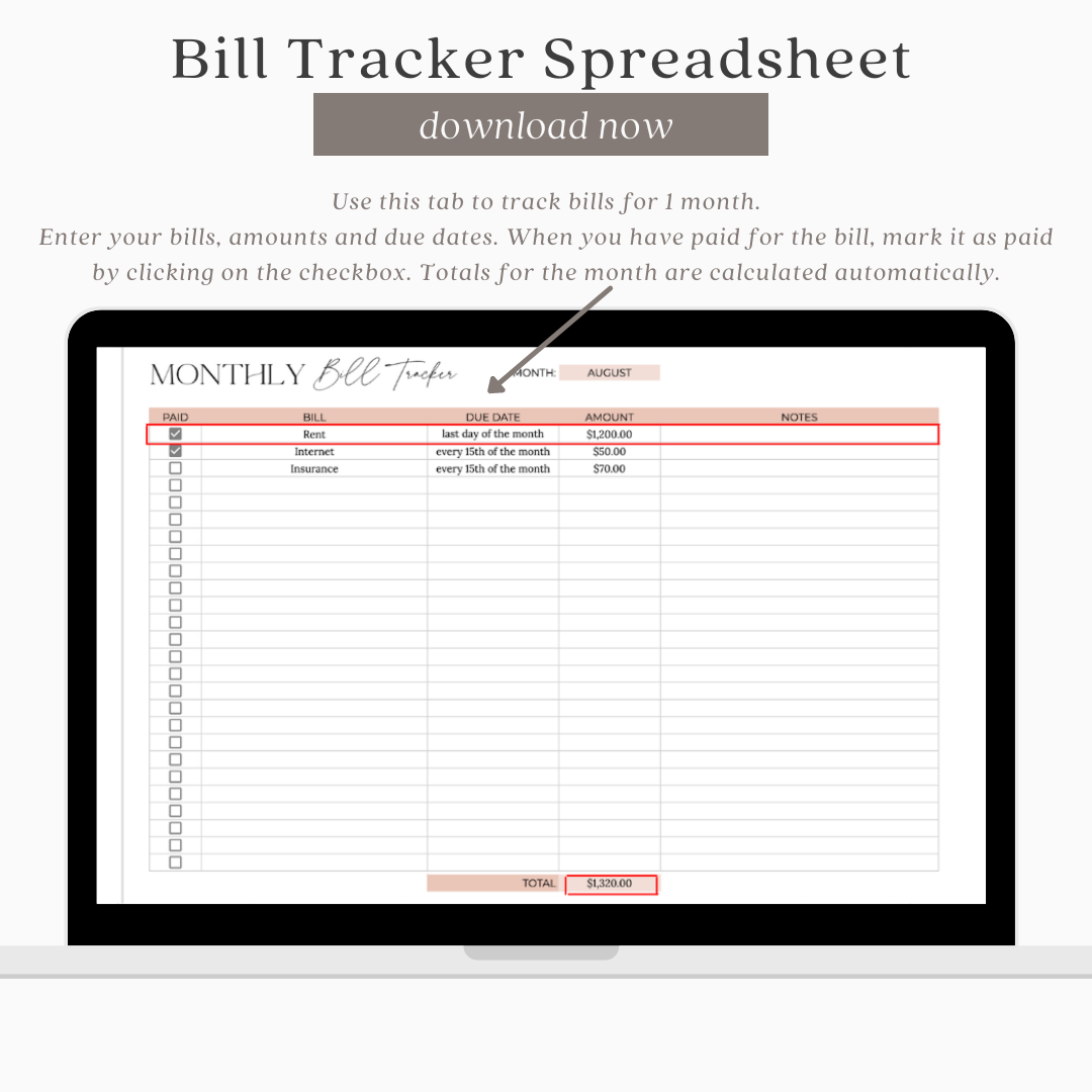 Bill Tracker Spreadsheet