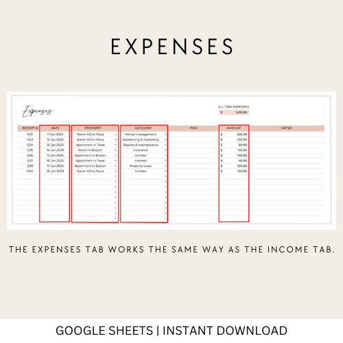 Multi-Property Rental Income and Expense Spreadsheet